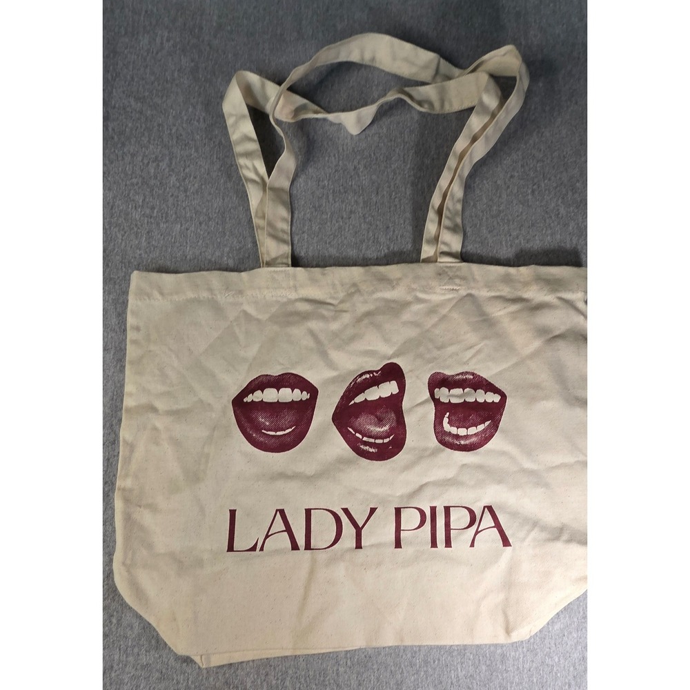 Lady Pipa Canvas Tote Bag Cream Burgundy Lips Graphic Hot Girls Go To Heaven